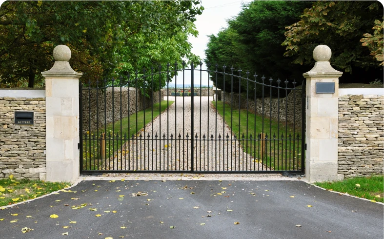 Iron gate entrance to a country estate