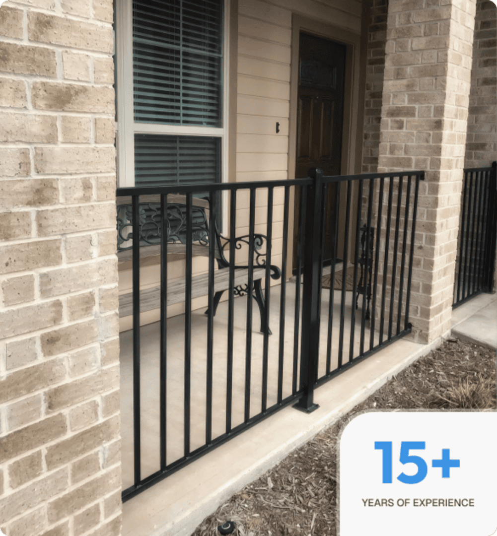 Black metal railing on porch
